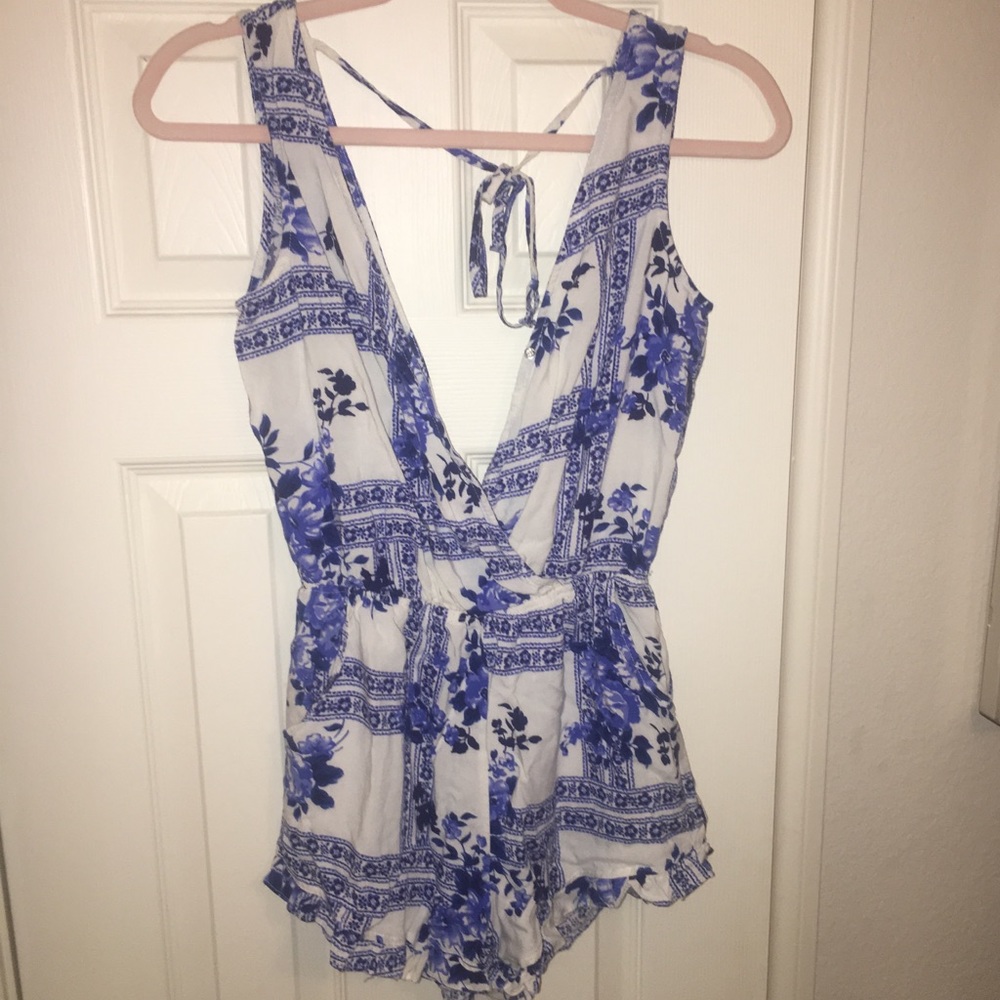 Blue and White Romper